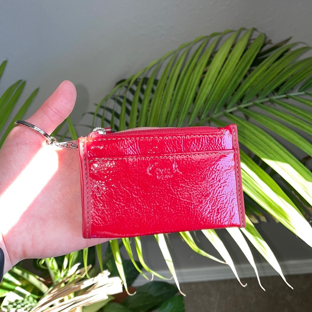Coach, Red Leather Keychain Wallet